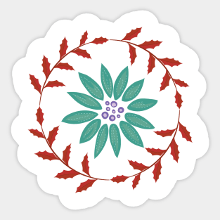 Folk Art Poinsettia Wreath Sticker